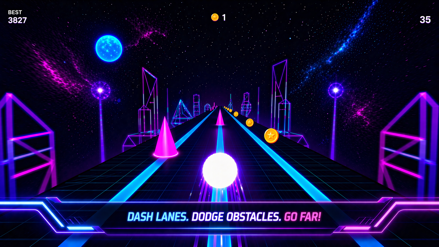 A Ball Dash run through a neon galaxy